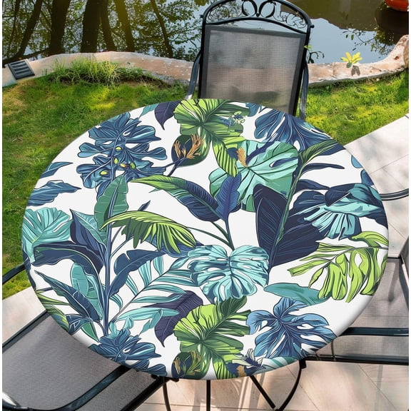 Elastic Fitted Edged Round Tablecloth, Washable Table Cover for Indoor or Outdoor 54"-58" Table, 60Inch Tablecover, Tree