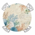 thumbnail image 1 of Elastic Fitted Round Tablecloth, Beige Beach Coastal Waterproof Stretch Table Cover for 36"-44" Tables, Summer Nautical Coral Shell Botanical Washable Outdoor Tablecloths for Patio, Picnic, Camping, 1 of 9