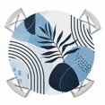 thumbnail image 1 of Elastic Fitted Round Tablecloth, Blue Bohogeometric Waterproof Stretch Table Cover for 45"-54" Tables, Bohemia Ethnic Abstract Lines Leaf Washable Outdoor Tablecloths for Patio, Picnic, Camping, 1 of 9
