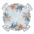 thumbnail image 1 of Elastic Fitted Round Tablecloth, Blue Coastal Waterproof Stretch Table Cover for 55"-60" Tables, Starfish Eucalyptus Leaves Ocean Conch Shells Washable Outdoor Tablecloths for Patio, Picnic, Camping, 1 of 9