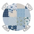 thumbnail image 1 of Elastic Fitted Round Tablecloth, Blue Floral Waterproof Stretch Table Cover for 55"-60" Tables, Spring Flowers Plants Patchwork Grid Bohemia Washable Outdoor Tablecloths for Patio, Picnic, Camping, 1 of 9