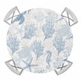 thumbnail image 1 of Elastic Fitted Round Tablecloth, Blue Grey Coastal Waterproof Stretch Table Cover for 55"-60" Tables, Sea Turtle Nautical Coral Summer Beach Washable Outdoor Tablecloths for Patio, Picnic, Camping, 1 of 9