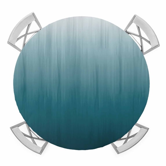 Elastic Fitted Round Tablecloth, Blue Ombre Waterproof Stretch Table Cover for 45"-54" Tables, Contemporary Gradient Abstract Art Washable Outdoor Tablecloths for Patio, Picnic, Camping