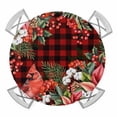 thumbnail image 1 of Elastic Fitted Round Tablecloth, Cardinal Bird Waterproof Stretch Table Cover for 36"-44" Tables, Poinsettia Pine Cones Berry Flowers Red Plaid Washable Outdoor Tablecloths for Patio, Picnic, Camping, 1 of 9