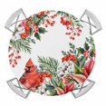 thumbnail image 1 of Elastic Fitted Round Tablecloth, Cardinal Bird Waterproof Stretch Table Cover for 36"-44" Tables, Winter Poinsettia Berry Pine Cones Floral Washable Outdoor Tablecloths for Patio, Picnic, Camping, 1 of 9