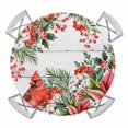 thumbnail image 1 of Elastic Fitted Round Tablecloth, Cardinal Bird Waterproof Stretch Table Cover for 36"-44" Tables, Winter Poinsettia Pine Cones Berry Wood Washable Outdoor Tablecloths for Patio, Picnic, Camping, 1 of 9