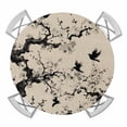 thumbnail image 1 of Elastic Fitted Round Tablecloth, Chinese Waterproof Stretch Table Cover for 36"-44" Tables, Black White Tree Flowers Traditional Ink Painting Washable Outdoor Tablecloths for Patio, Picnic, Camping, 1 of 9