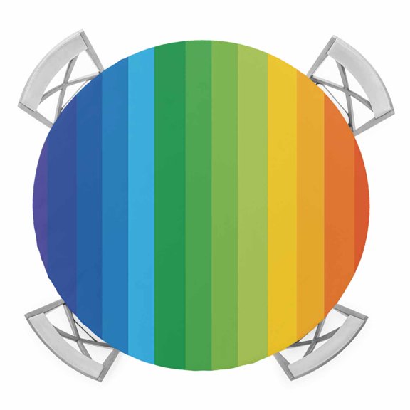 Elastic Fitted Round Tablecloth, Colorful Striped Ombre Waterproof Stretch Table Cover for 45"-54" Tables, Rainbow Stripes Modern Abstract Art Washable Outdoor Tablecloths for Patio, Picnic, Camping