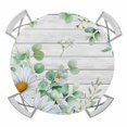 thumbnail image 1 of Elastic Fitted Round Tablecloth, Eucalyptus Leaves Waterproof Stretch Table Cover for 36"-44" Tables, Daisy Spring Floral Botanical Wooden Washable Outdoor Tablecloths for Patio, Picnic, Camping, 1 of 9