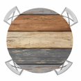 thumbnail image 1 of Elastic Fitted Round Tablecloth, Farmhouse Haze Blue Brown Waterproof Stretch Table Cover for 55"-60" Tables, Vintage Wooden Striped Washable Outdoor Tablecloths for Patio, Picnic, Camping, 1 of 9