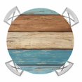 thumbnail image 1 of Elastic Fitted Round Tablecloth, Farmhouse Light Blue Brown Waterproof Stretch Table Cover for 45"-54" Tables, Vintage Wooden Striped Washable Outdoor Tablecloths for Patio, Picnic, Camping, 1 of 9
