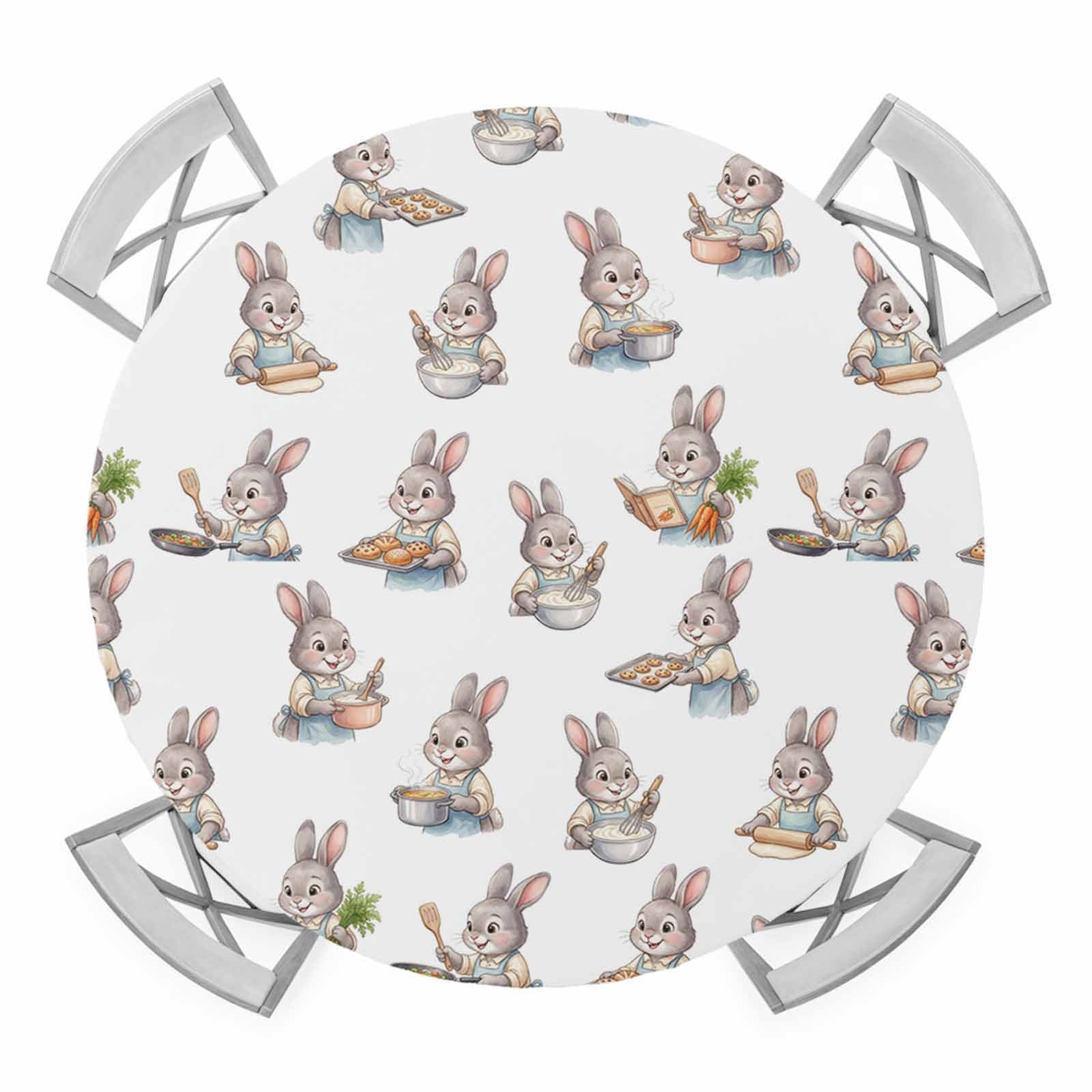 Elastic Fitted Round Tablecloth, Funny Rabbits Waterproof Stretch Table ...