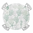 thumbnail image 1 of Elastic Fitted Round Tablecloth, Green Coastal Waterproof Stretch Table Cover for 55"-60" Tables, Sea Turtle Nautical Coral Summer Beach Washable Outdoor Tablecloths for Patio, Picnic, Camping, 1 of 9