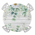 thumbnail image 1 of Elastic Fitted Round Tablecloth, Green Eucalyptus Leaves Waterproof Stretch Table Cover for 45"-54" Tables, Daisy Floral Summer Botanical Wooden Washable Outdoor Tablecloths for Patio, Picnic, 1 of 9