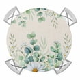 thumbnail image 1 of Elastic Fitted Round Tablecloth, Green Eucalyptus Leaves Waterproof Stretch Table Cover for 45"-54" Tables, Daisy Summer Botanical Watercolor Washable Outdoor Tablecloths for Patio, Picnic, Camping, 1 of 9