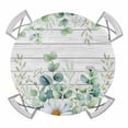 thumbnail image 1 of Elastic Fitted Round Tablecloth, Green Eucalyptus Leaves Waterproof Stretch Table Cover for 45"-54" Tables, Daisy Summer Botanical Wooden Washable Outdoor Tablecloths for Patio, Picnic, Camping, 1 of 9