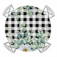 thumbnail image 1 of Elastic Fitted Round Tablecloth, Green Eucalyptus Leaves Waterproof Stretch Table Cover for 55"-60" Tables, Summer Botanical Daisy Black Plaid Washable Outdoor Tablecloths for Patio, Picnic, Camping, 1 of 9