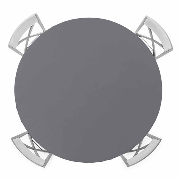Elastic Fitted Round Tablecloth, Grey Pure Color Waterproof Stretch Table Cover for 55"-60" Tables, Aesthetics Contemporary Luxury Washable Outdoor Tablecloths for Patio, Picnic, Camping