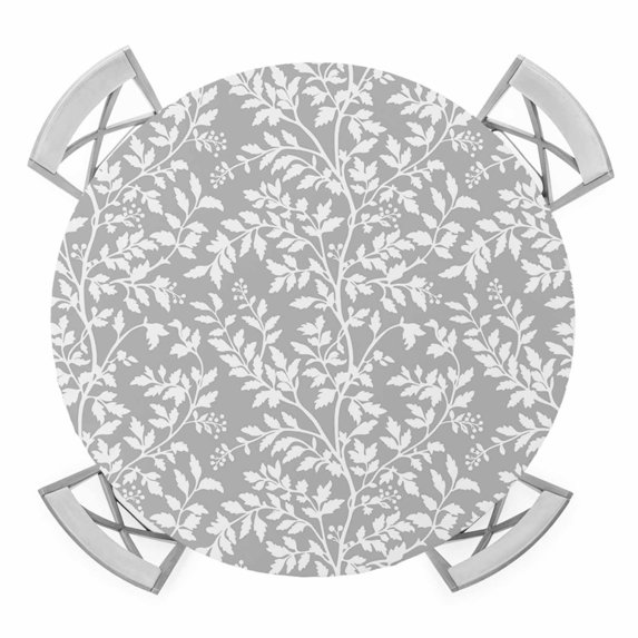 Elastic Fitted Round Tablecloth, Grey Spring Floral Waterproof Stretch Table Cover for 55"-60" Tables, Farmhouse Flowers Elegant Pastoral Washable Outdoor Tablecloths for Patio, Picnic, Camping