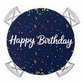 thumbnail image 1 of Elastic Fitted Round Tablecloth, Happy Birthday Waterproof Stretch Table Cover for 55"-60" Tables, Navy Blue Modern Abstract Art Washable Outdoor Tablecloths for Patio, Picnic, Camping, 1 of 9