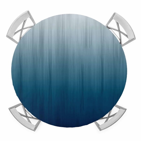 Elastic Fitted Round Tablecloth, Navy Blue Ombre Waterproof Stretch Table Cover for 55"-60" Tables, Contemporary Gradient Abstract Art Washable Outdoor Tablecloths for Patio, Picnic, Camping