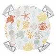 thumbnail image 1 of Elastic Fitted Round Tablecloth, Orange Yellow Coastal Waterproof Stretch Table Cover for 55"-60" Tables, Nautical Summer Beach Coral Sea Turtle Washable Outdoor Tablecloths for Patio, Camping, 1 of 9