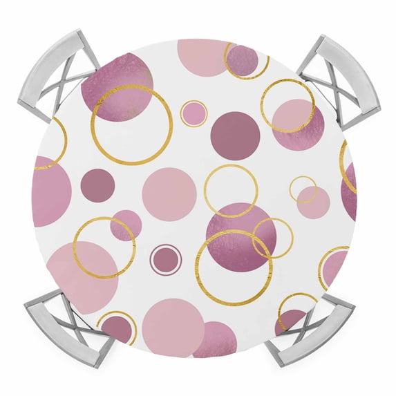 Elastic Fitted Round Tablecloth, Pin Polka Dots Waterproof Stretch Table Cover for 45"-54" Tables, Modern Abstract Art Washable Outdoor Tablecloths for Patio, Picnic, Camping