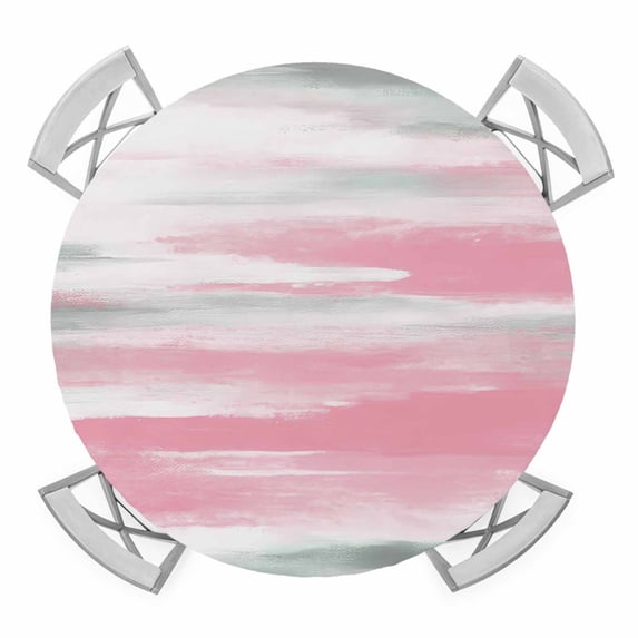 Elastic Fitted Round Tablecloth, Pink Gray White Waterproof Stretch Table Cover for 45"-54" Tables, Contemporary Simple Abstract Mottled Washable Outdoor Tablecloths for Patio, Picnic, Camping