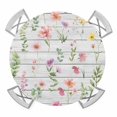 thumbnail image 1 of Elastic Fitted Round Tablecloth, Pink Spring Floral Waterproof Stretch Table Cover for 45"-54" Tables, Flowers Botanical Elegant Wooden Washable Outdoor Tablecloths for Patio, Picnic, Camping, 1 of 9