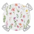 thumbnail image 1 of Elastic Fitted Round Tablecloth, Pink Spring Floral Waterproof Stretch Table Cover for 55"-60" Tables, Flowers Elegant Pastoral Leaves Washable Outdoor Tablecloths for Patio, Picnic, Camping, 1 of 9