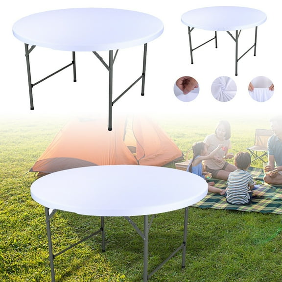Elastic Fitted Round Tablecloth Polyester Table Cover for Kitchen Dining Outdoor Picnic Party Decoration, Spandex Stretch Circular Table Cover Washable Round Table Cloth for Indoor Outdoor Use