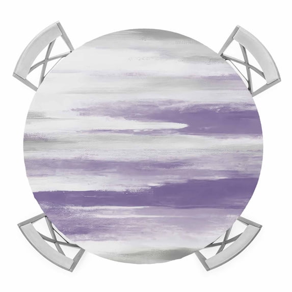 Elastic Fitted Round Tablecloth, Purple Gray White Waterproof Stretch Table Cover for 45"-54" Tables, Retro Country Abstract Mottled Texture Washable Outdoor Tablecloths for Patio, Picnic, Camping