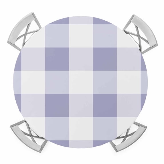 Elastic Fitted Round Tablecloth, Purple Plaid Waterproof Stretch Table Cover for 55"-60" Tables, Spring Summer Farmhouse Buffalo Checkered Washable Outdoor Tablecloths for Patio, Picnic, Camping