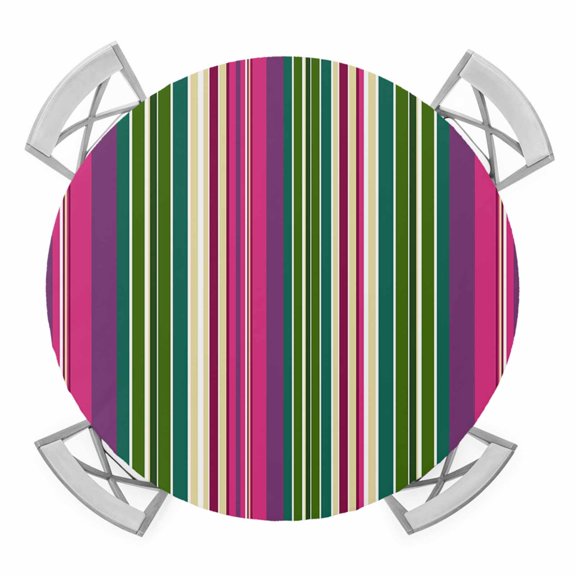 Elastic Fitted Round Tablecloth, Rainbow Stripes Waterproof Stretch Table Cover for 45"-54" Tables, Farmhouse Colorful Abstract Striped Washable Outdoor Tablecloths for Patio, Picnic, Camping