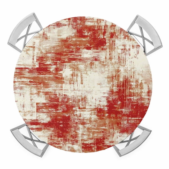 Elastic Fitted Round Tablecloth, Red Ombre Waterproof Stretch Table Cover for 55"-60" Tables, Gradient Abstract Art Vintage Washable Outdoor Tablecloths for Patio, Picnic, Camping