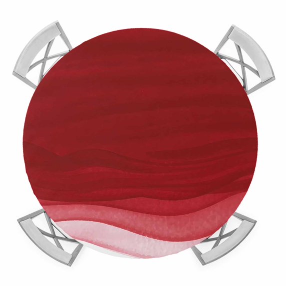 Elastic Fitted Round Tablecloth, Red Ombre Waves Waterproof Stretch Table Cover for 55"-60" Tables, Abstract Art Gradient Modern Washable Outdoor Tablecloths for Patio, Picnic, Camping