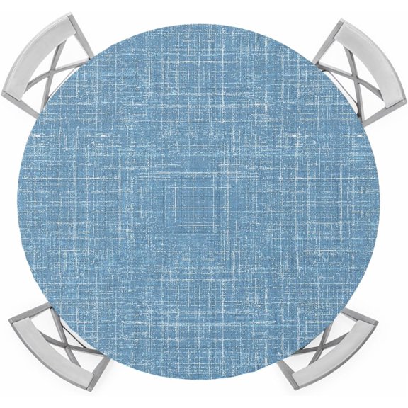 Elastic Fitted Round Tablecloth, Sky Blue Waterproof Stretch Table Cover for 36-44 Tables, Farmhouse Vintage Blue Solid Color Modern Washable Outdoor Tablecloths for Patio, Picnic, Camping