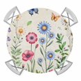 thumbnail image 1 of Elastic Fitted Round Tablecloth, Spring Floral Waterproof Stretch Table Cover for 36"-44" Tables, Pink Blue Flowers Butterfly Farmhouse Washable Outdoor Tablecloths for Patio, Picnic, Camping, 1 of 9