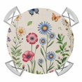 thumbnail image 1 of Elastic Fitted Round Tablecloth, Spring Floral Waterproof Stretch Table Cover for 45"-54" Tables, Pink Blue Flowers Butterfly Rustic Washable Outdoor Tablecloths for Patio, Picnic, Camping, 1 of 9