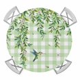 thumbnail image 1 of Elastic Fitted Round Tablecloth, Spring Plants Waterproof Stretch Table Cover for 36"-44" Tables, Watercolor Birds Leaves Flowers Green Plaid Washable Outdoor Tablecloths for Patio, Picnic, Camping, 1 of 9