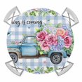 thumbnail image 1 of Elastic Fitted Round Tablecloth, Spring Waterproof Stretch Table Cover for 36"-44" Tables, Truck Botanical Rose Leaves Blue White Plaid Washable Outdoor Tablecloths for Patio, Picnic, Camping, 1 of 9
