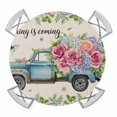 thumbnail image 1 of Elastic Fitted Round Tablecloth, Spring Waterproof Stretch Table Cover for 55"-60" Tables, Farmhouse Retro Truck Botanical Rose Butterfly Washable Outdoor Tablecloths for Patio, Picnic, Camping, 1 of 9