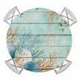 thumbnail image 1 of Elastic Fitted Round Tablecloth, Teal Beach Coastal Waterproof Stretch Table Cover for 55"-60" Tables, Summer Nautical Coral Shell Botanical Vintage Washable Outdoor Tablecloths for Patio, Picnic, 1 of 9