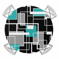 thumbnail image 1 of Elastic Fitted Round Tablecloth, Teal Blue Black Geometric Waterproof Stretch Table Cover for 36"-44" Tables, Modern Abstract Art Block Washable Outdoor Tablecloths for Patio, Picnic, Camping, 1 of 9