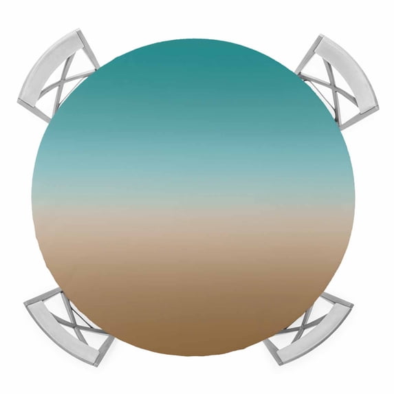 Elastic Fitted Round Tablecloth, Teal Brown Ombre Waterproof Stretch Table Cover for 36"-44" Tables, Turquoise Gradient Modern Abstract Art Washable Outdoor Tablecloths for Patio, Picnic, Camping
