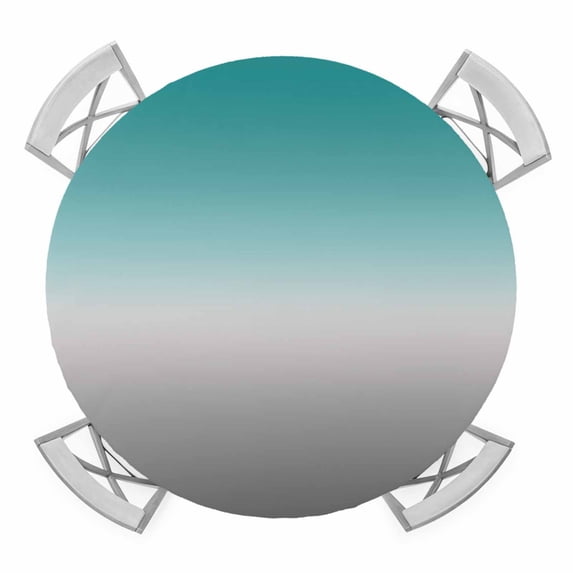Elastic Fitted Round Tablecloth, Teal Grey Ombre Waterproof Stretch Table Cover for 45"-54" Tables, Turquoise Gradient Modern Abstract Art Washable Outdoor Tablecloths for Patio, Picnic, Camping