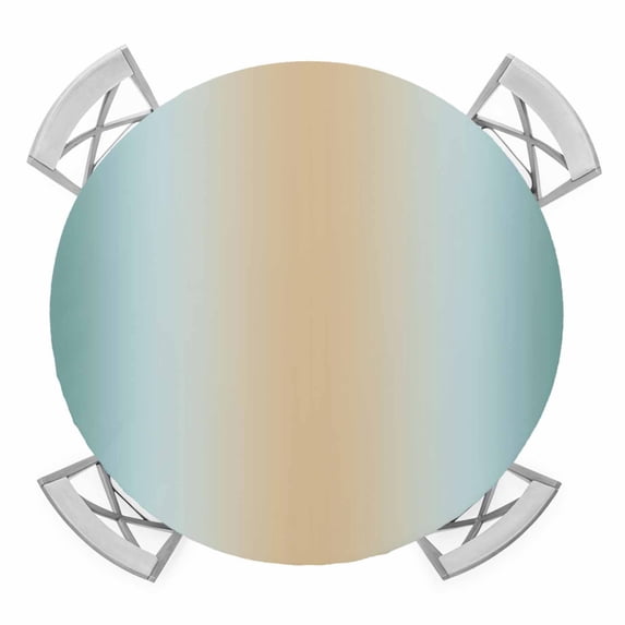 Elastic Fitted Round Tablecloth, Teal Ombre Waterproof Stretch Table Cover for 55"-60" Tables, Modern Yellow Gradient Farmhouse Art Washable Outdoor Tablecloths for Patio, Picnic, Camping