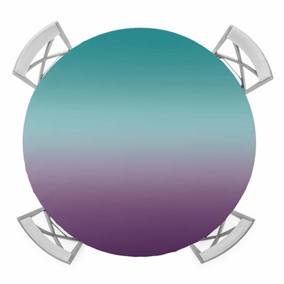 Elastic Fitted Round Tablecloth, Teal Purple Ombre Waterproof Stretch Table Cover for 36"-44" Tables, Turquoise Gradient Modern Abstract Art Washable Outdoor Tablecloths for Patio, Picnic, Camping