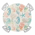 thumbnail image 1 of Elastic Fitted Round Tablecloth, Teal Red Coastal Waterproof Stretch Table Cover for 36"-44" Tables, Nautical Seahorse Beach Coral Starfish Retro Washable Outdoor Tablecloths for Patio, Picnic, 1 of 9