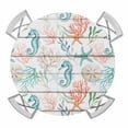 thumbnail image 1 of Elastic Fitted Round Tablecloth, Teal Red Seahorse Coastal Waterproof Stretch Table Cover for 55"-60" Tables, Vintage Nautical Beach Coral Starfish Washable Outdoor Tablecloths for Patio, Picnic, 1 of 9